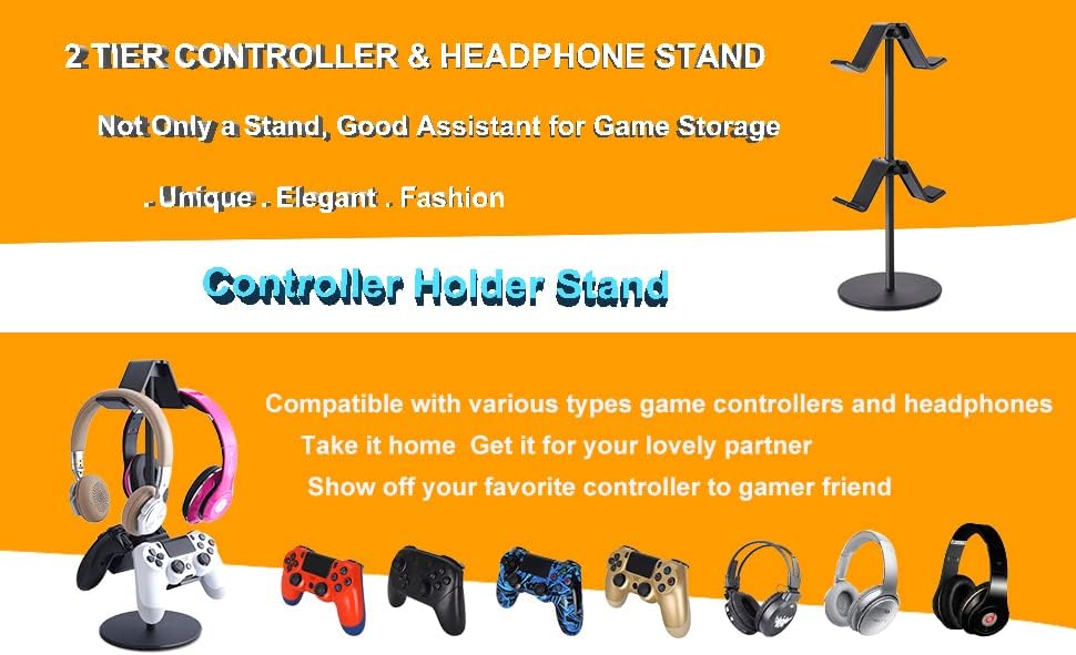 Controller Holder, fes Game Controller Stand Holder Storage Organizer Gamepad with Multiple Adjustable Height and Direction Brackets Compatible for Xbox ONE 360 Switch PS4 STEAM PC Nintendo Stander Ⅱ