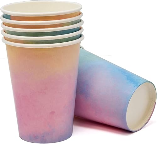 Miniatura 4 de Gift Boutique Juego de 122 piezas de suministros de fiesta de arcoíris pastel, platos de papel, tazas, servilletas, diseño de acuarela para baby