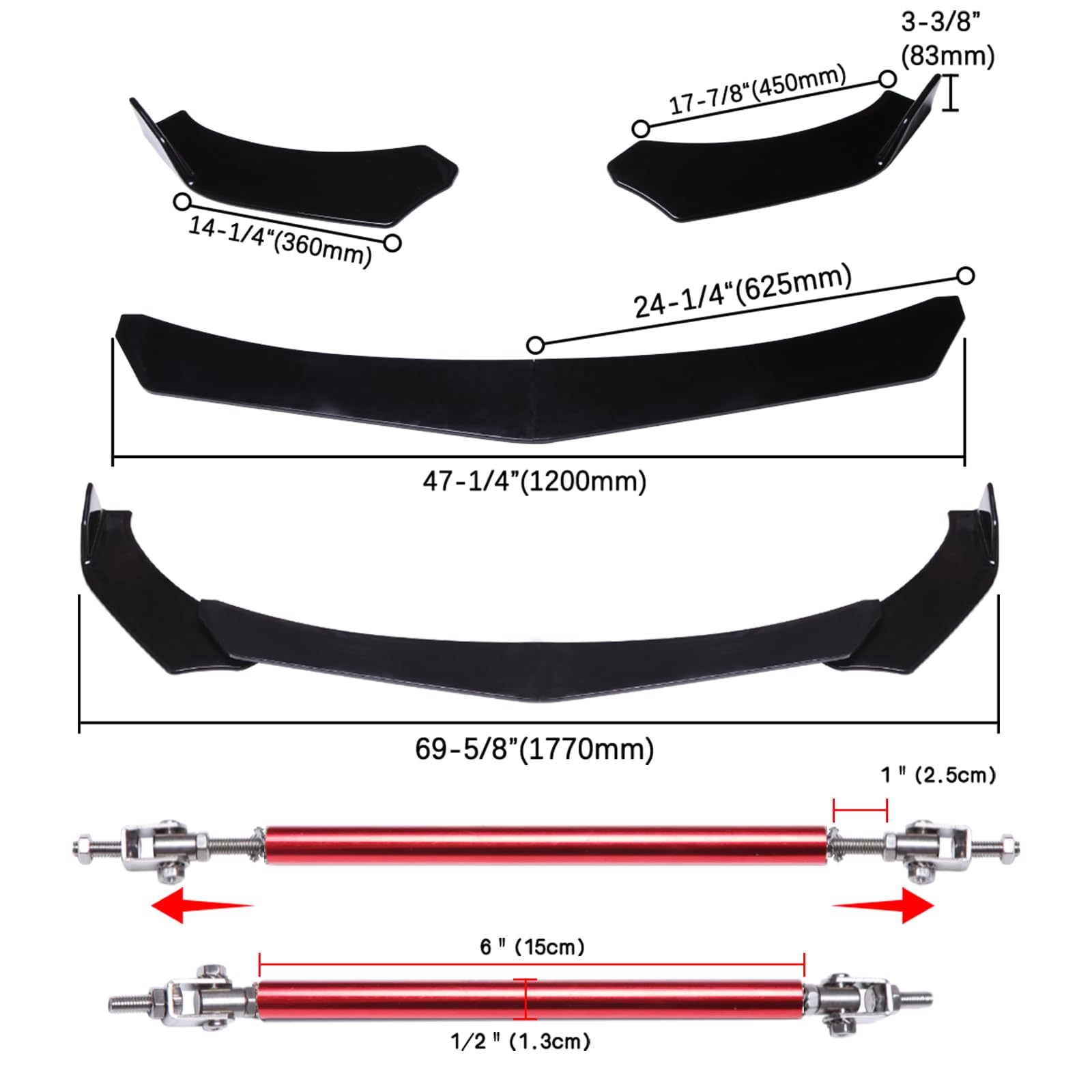 Amazon.com: DREAMIZER Universal Front Bumper Lip Strut Rod Spoiler