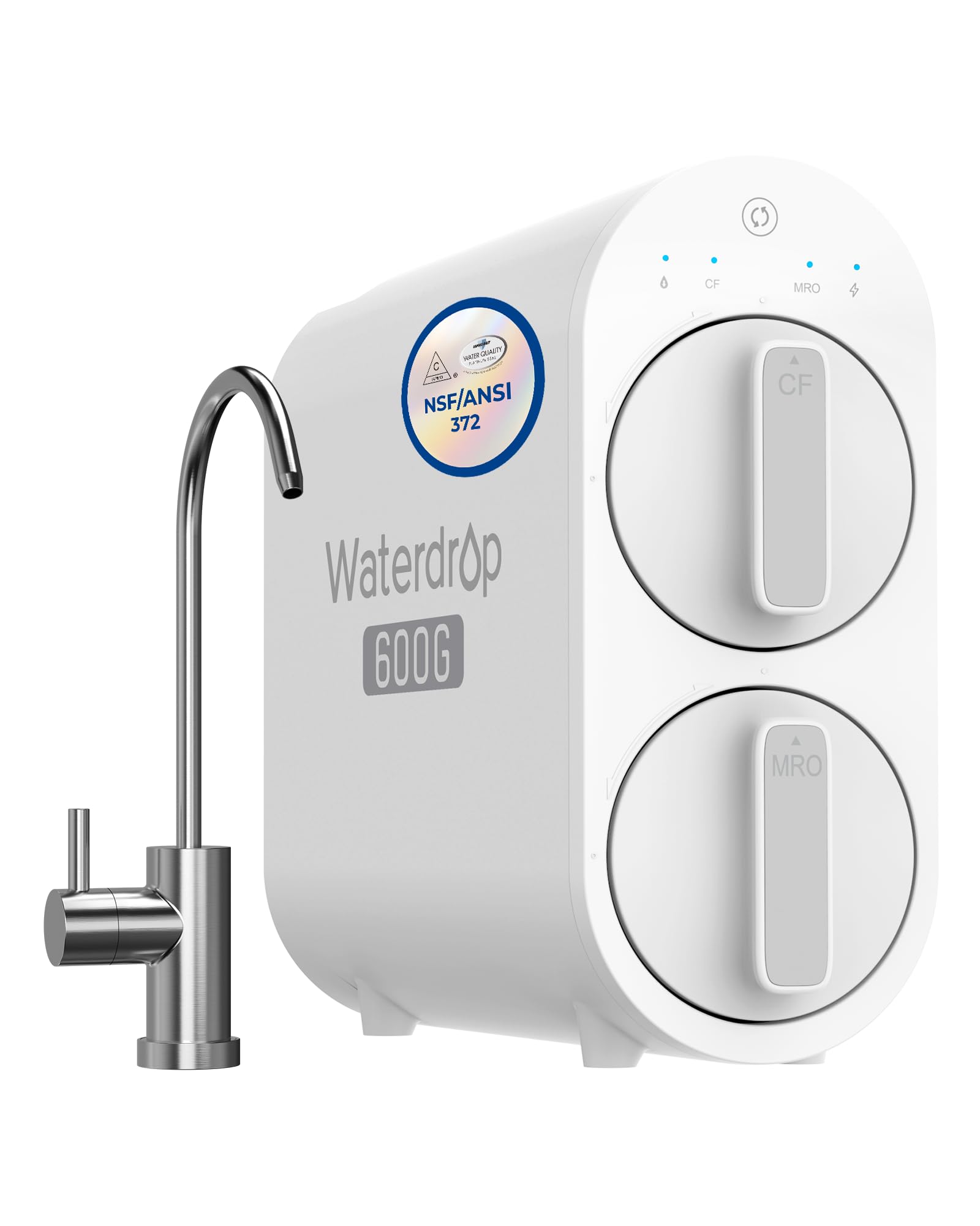 WaterdropRO Reverse Osmosis Water Filtration System, 600 GPD, 2:1 Pure to Drain, Tankless, Smart Panel, Composite Multi-Stage, FCC Listed, USA Tech, WD-G2P600-W