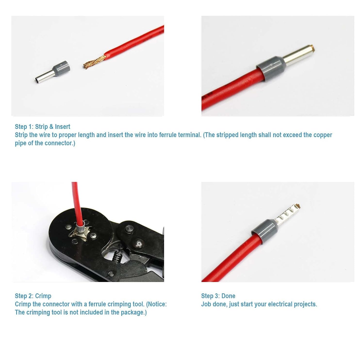 E35-15 Tubular Insulated Terminal, Suitable for AWG 2 Large Square Cables, Cold-Pressed terminals Applicable to Industrial, Household appliances, and Mechanical Equipment