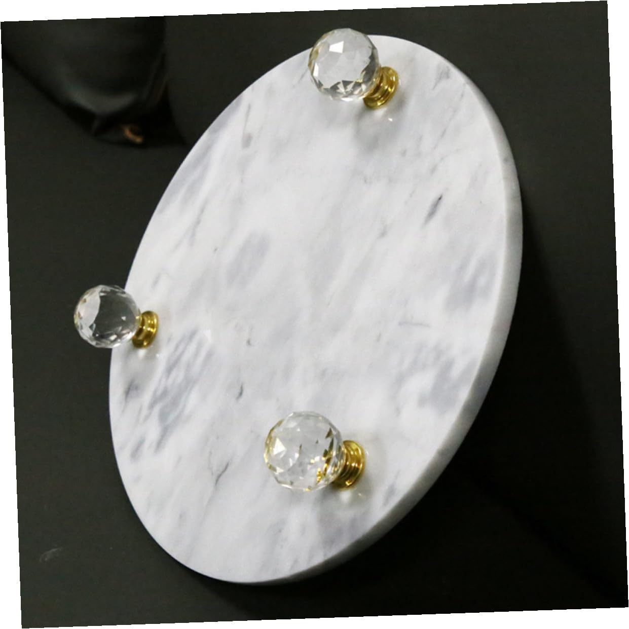 TOYANDONA Bandeja de Mármol Natural Redonda Multifunción Hogar, Porta Frutas y Joyas, Bandeja de Almacenamiento Decorativa para Baño y Exhibición, Estilo Nórdico, Tamaño Mediano