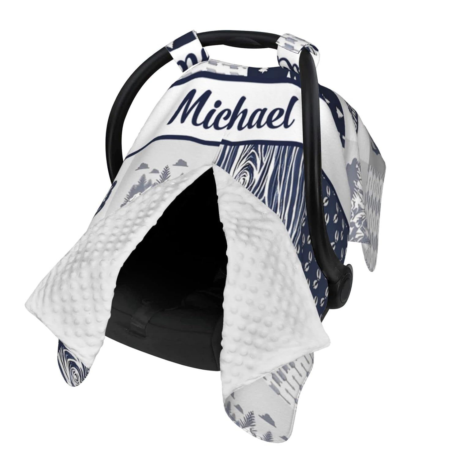 Personalized Baby Car Seat Canopy for Boys, Custom Name Baby Car Seats Covers for Babies, Opening Minky Nursing Breastfeeding Stroller Cover Infant Carseat Canopies for Newborn (Woodland Moose)