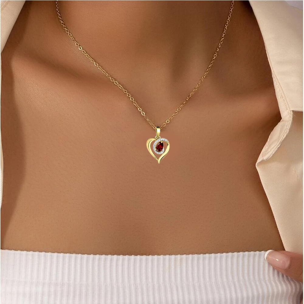 Herzkette echter Edelstein Silber 925 Gold vergoldet Halskette Damen Kette mit Herz Anhänger Schmuck Liebe Geschenk für Frauen Freundin Hochzeitstag Jahrestag Goldkette