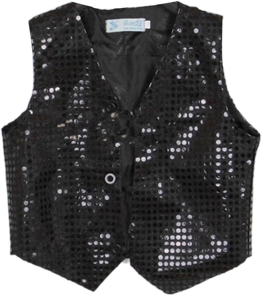 ARAUS Kids Sequin Vest Jacket Glittery Waistcoat Jazz Hip-Hop Dance Party Costume for Height 110-190 cm