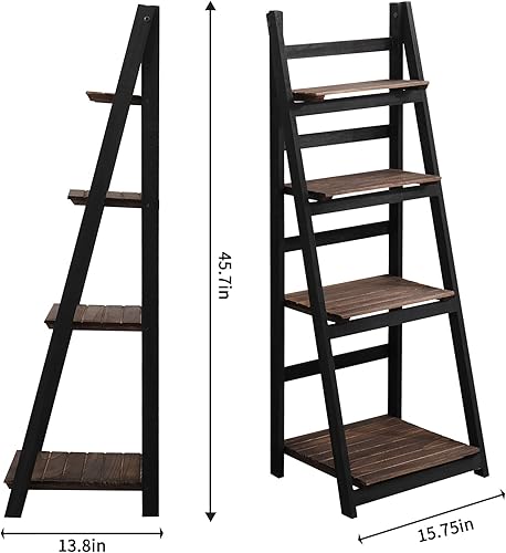 Miniatura 3 de ECOMEX Estante de escalera de 4 niveles, estante de escalera de madera de 4 niveles, estante de escalera plegable rústico para almacenamiento para