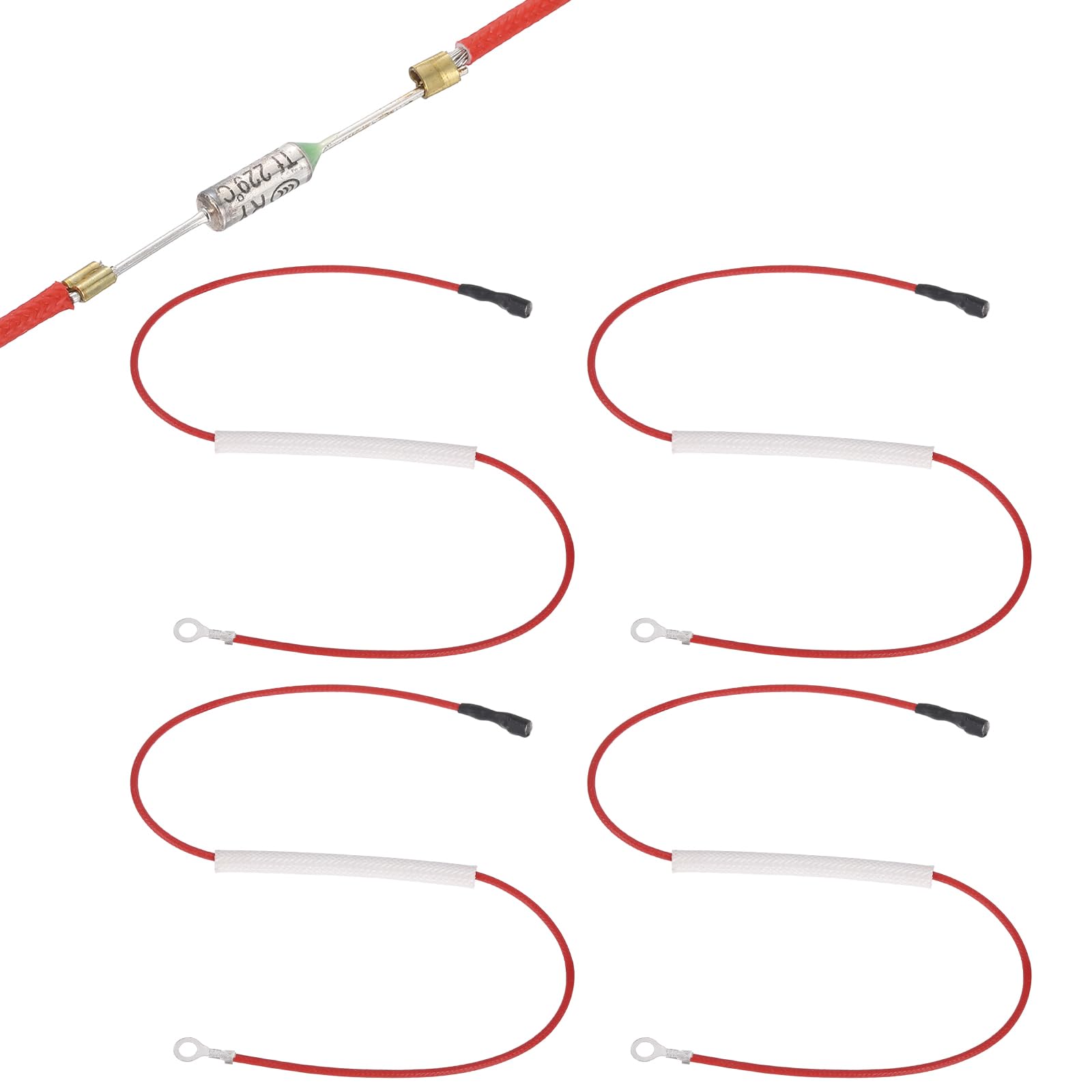 sourcing map 4Pcs Universal Rice Cooker Temperature Fuse, 229°C 10A 250V Metal Thermal Fuse with Terminal and Ring Terminal Fiberglass Sleeving for Electric Pressure Cooker Repair Part