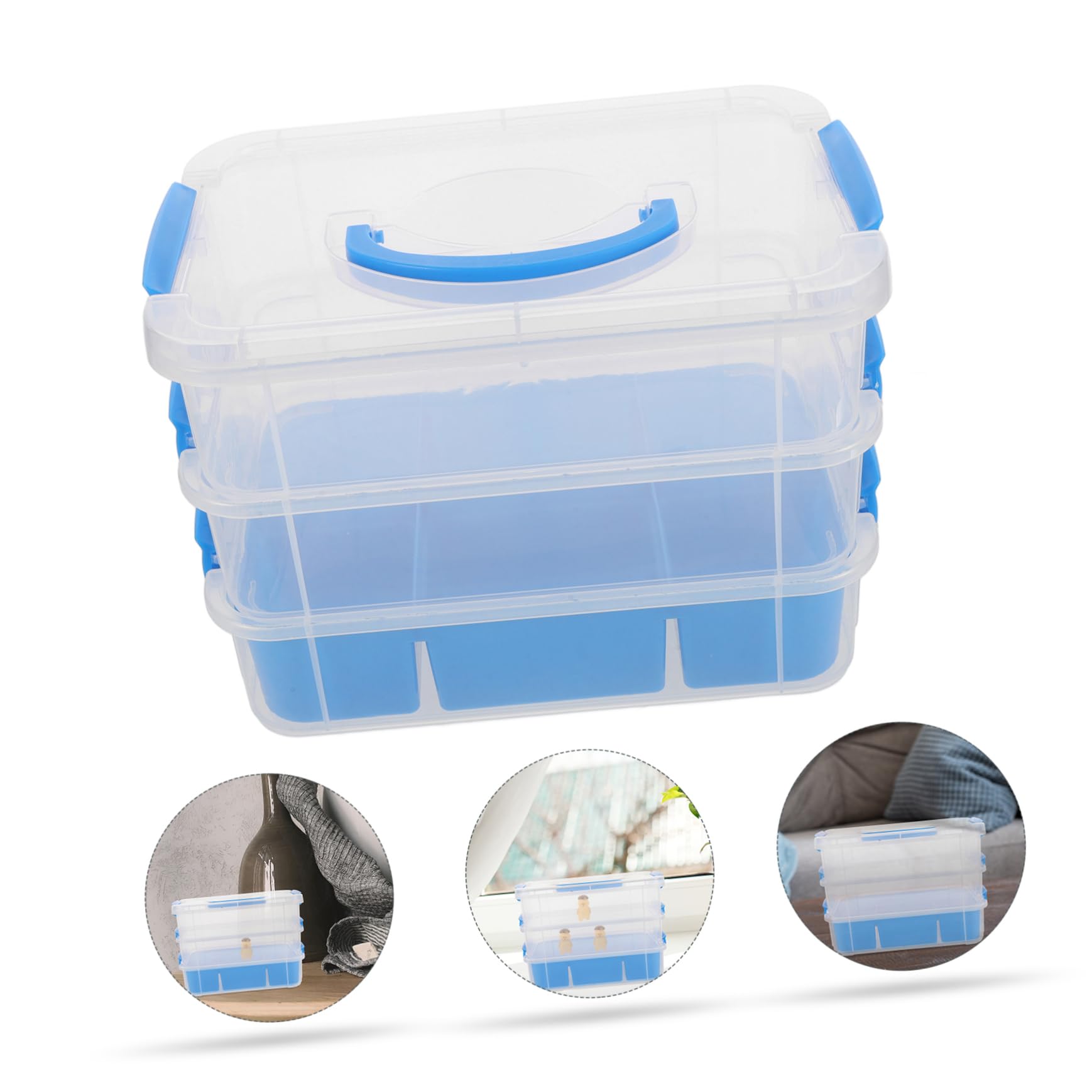 Artibetter Aufbewahrungsbox Organizer mit Kunststoff aus Deckel und Blauem Vielseitiger Stapelbare Mehreren Fächern für Spielzeug Kleinteile und Bastelmaterial im Büro oder Schule