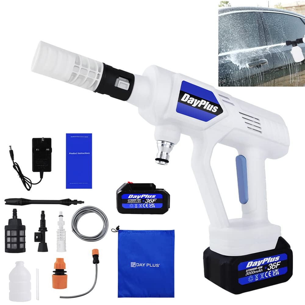 Portable Cordless Car High Pressure Washer Jet Water Wash Cleaner Gun with 1500MHA Lithium-Ion Battery,5m Water  Pipe , 21V Multiple-Functions Pressure Washer For Car Patio Cleaning  Machine