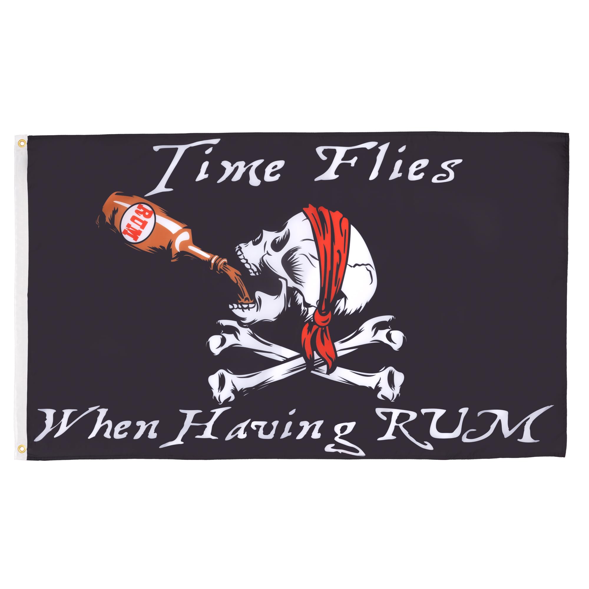 Drapeau Pirate 'Le temps passe avec le rhum' - 90x60 cm en Polyester