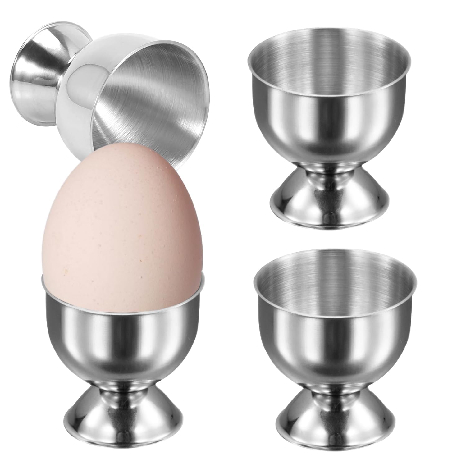 4PCS Egg Cups Set – Stainless Steel Boiled Egg Holders for Soft & Hard Boiled Eggs – Reusable & Dishwasher Safe Servers – Tableware for Breakfast, Brunch & Kitchen Display