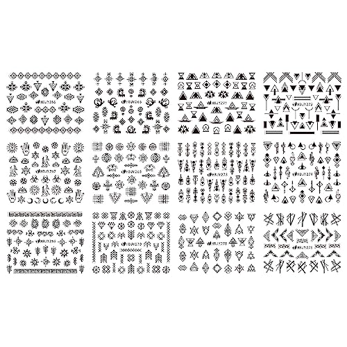 Tadipri 12 Hojas Pegatinas Para Uñas geométrico en blanco y negro minimalista mediados de siglo Autoadesiva Nail Art Stickers Decoración