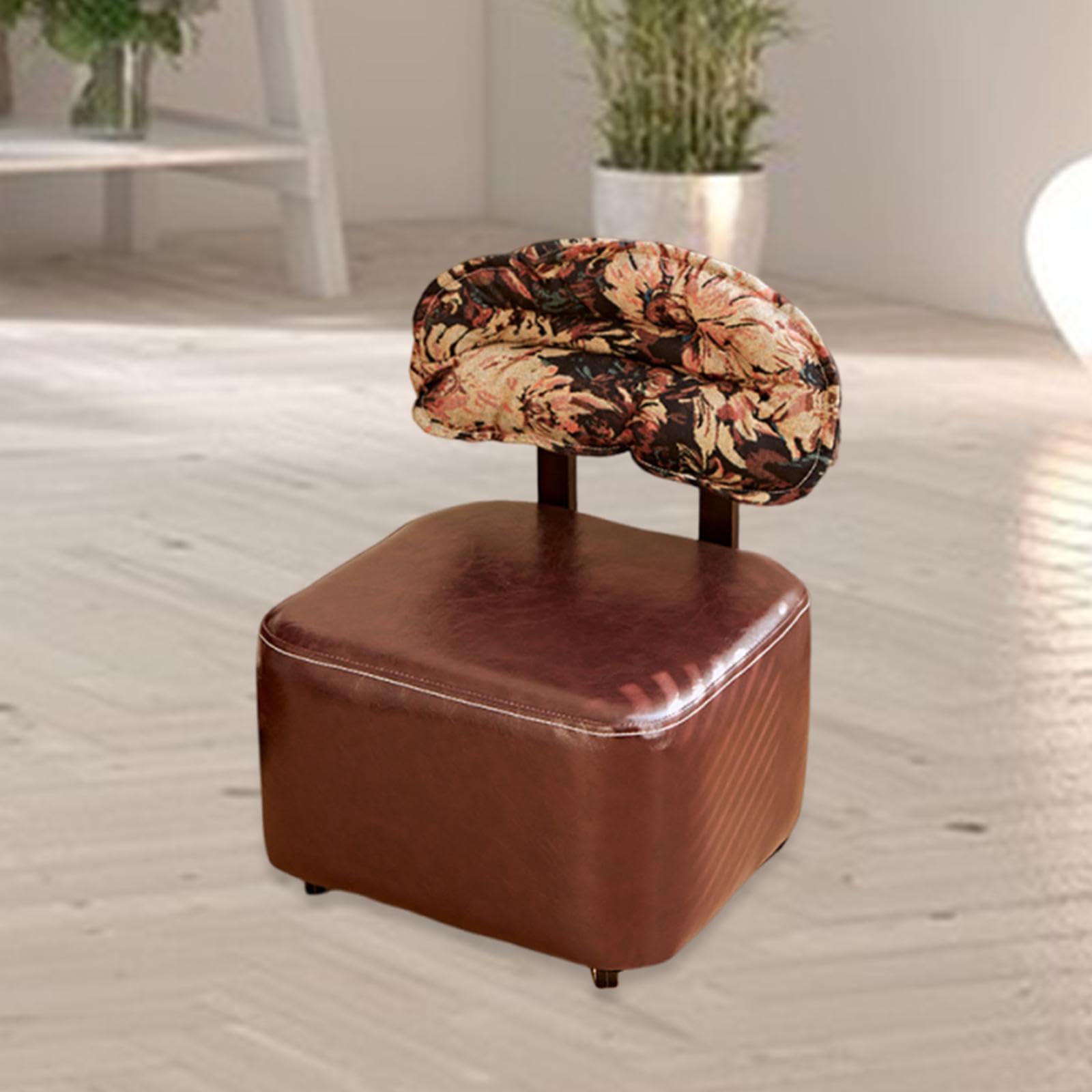 Amagogo Square Rolling Stool, Footrest,Soft Seat Cushion PU Leather with Wheels with Backrest Chair for Home SPA Massage Office Shop, Brown
