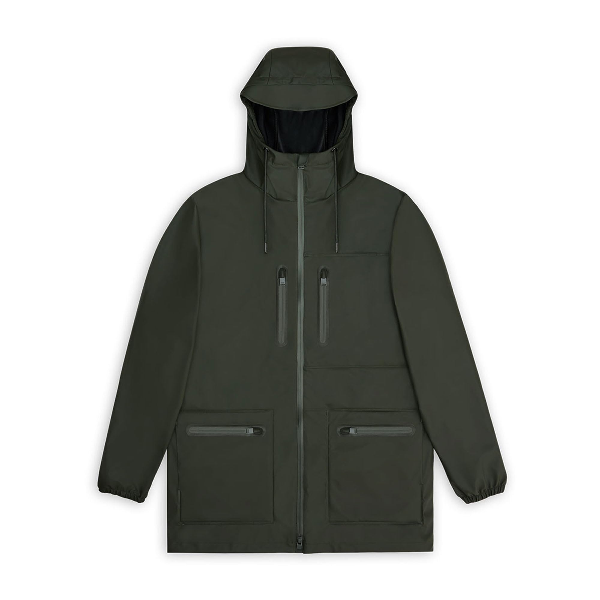 RAINS Cargo Long Jacket – Unisex Waterproof Raincoat with Adjustable Hood, Durable PU Fabric, Breathable & Lightweight Design