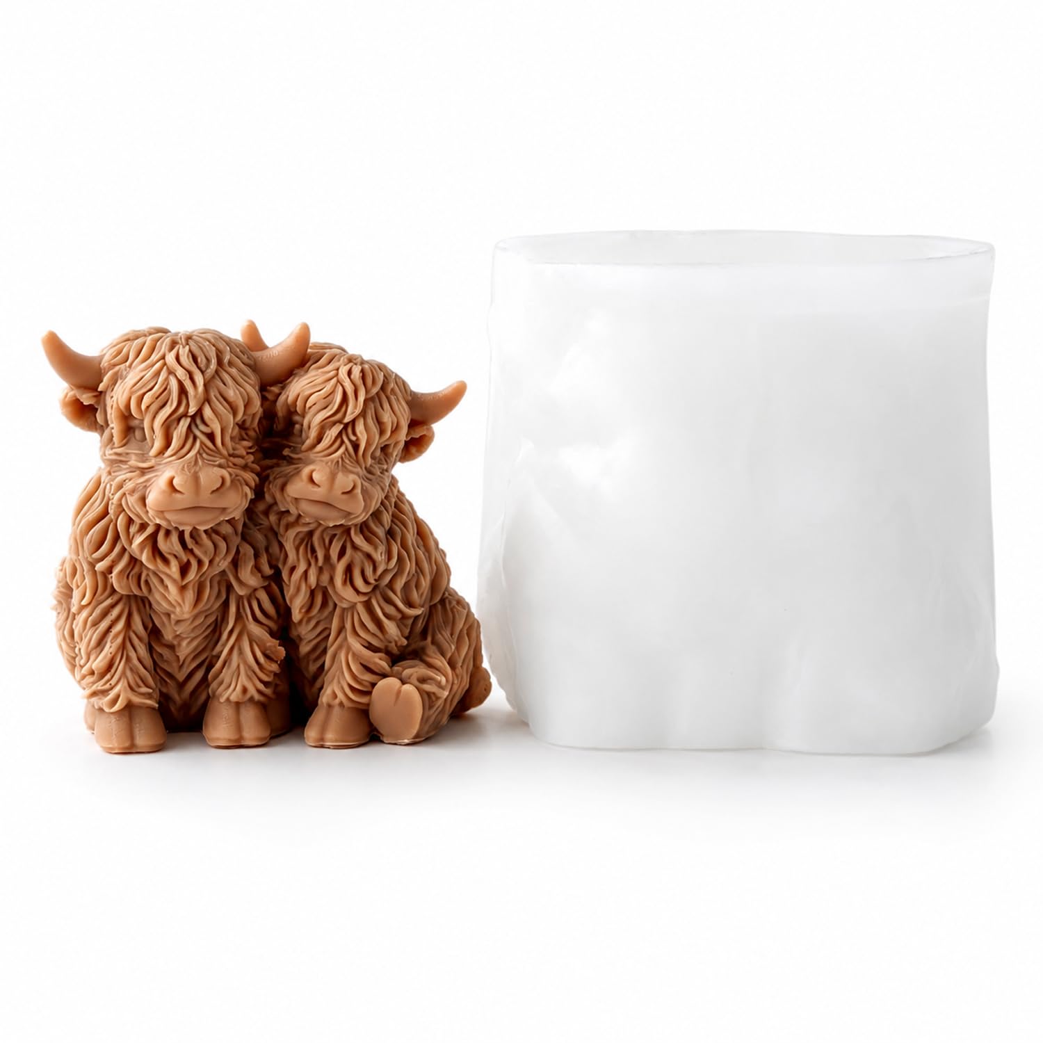 Highland Cow Shaped Candle Mould, Silicone Candle Moulds with Detailed Texture for Candle Making, Easy Release Design, Reusable Moulds for Home Decor Crafts, DIY Wax Projects and Creative Displays (B)