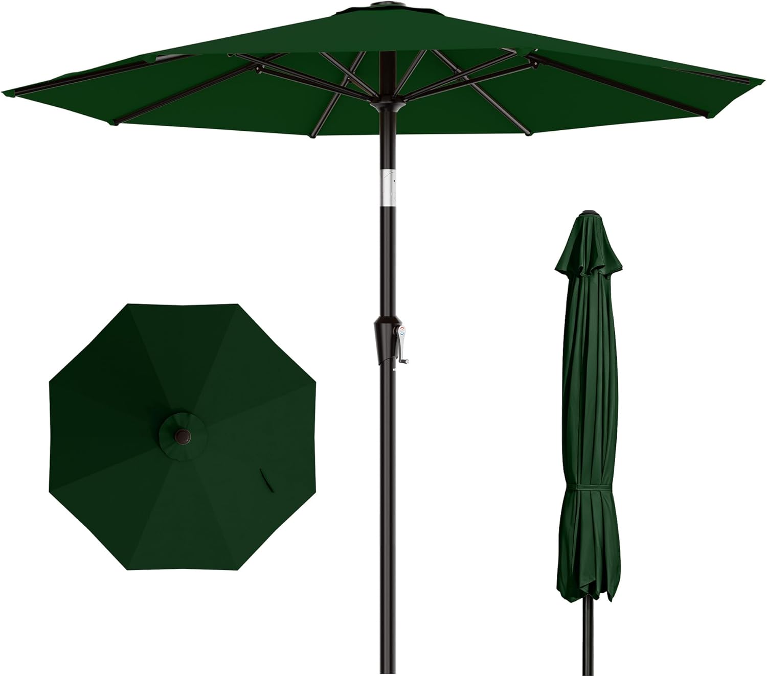 AreShark 10 FT Outdoor Patio Umbrella, Patio Table Umbrella with Push Button Tilt and Crank, Outdoor Patio Umbrellas with 8 Fiberglass Ribs, Patio Umbrellas for Market, Garden, Pool (Dark Green)