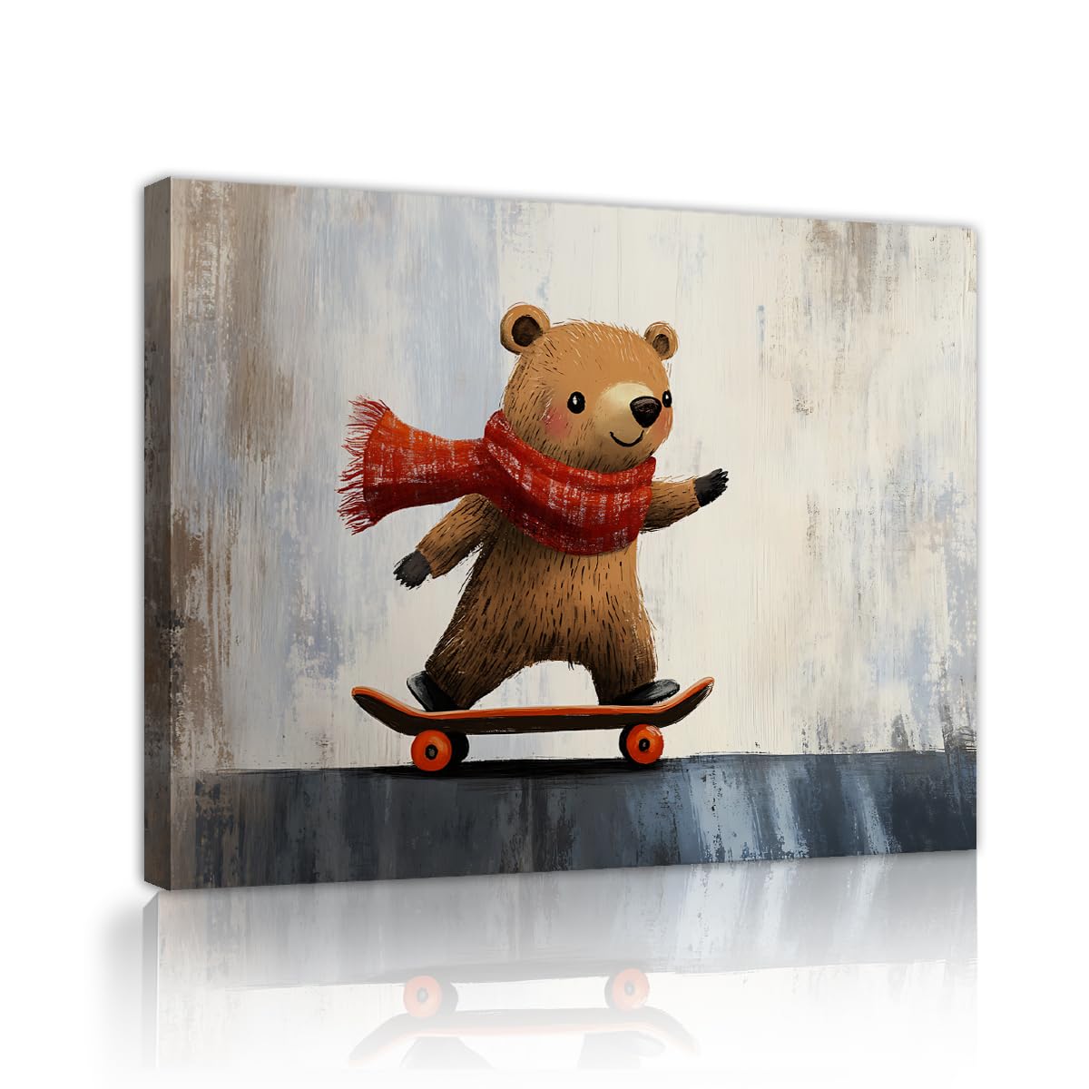 Via Vela Sculptures murales en toile d’ours en skateboard illustrations ludiques d’animaux de nursery affiches modernes pour chambre salon décoration intérieure 50x60cm