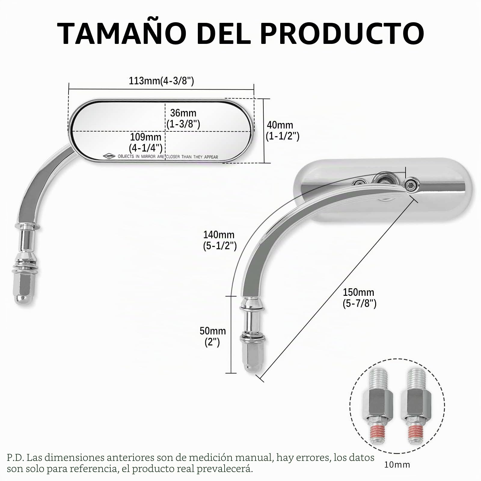 Espejos Retrovisores de Motocicleta de Forma Ovalada Cromo, M8 M10 Retrovisores Moto Compatible con Harley Road King Softail Glide Dyna Chopper Bobber Touring Cruiser Street Bike Yamaha