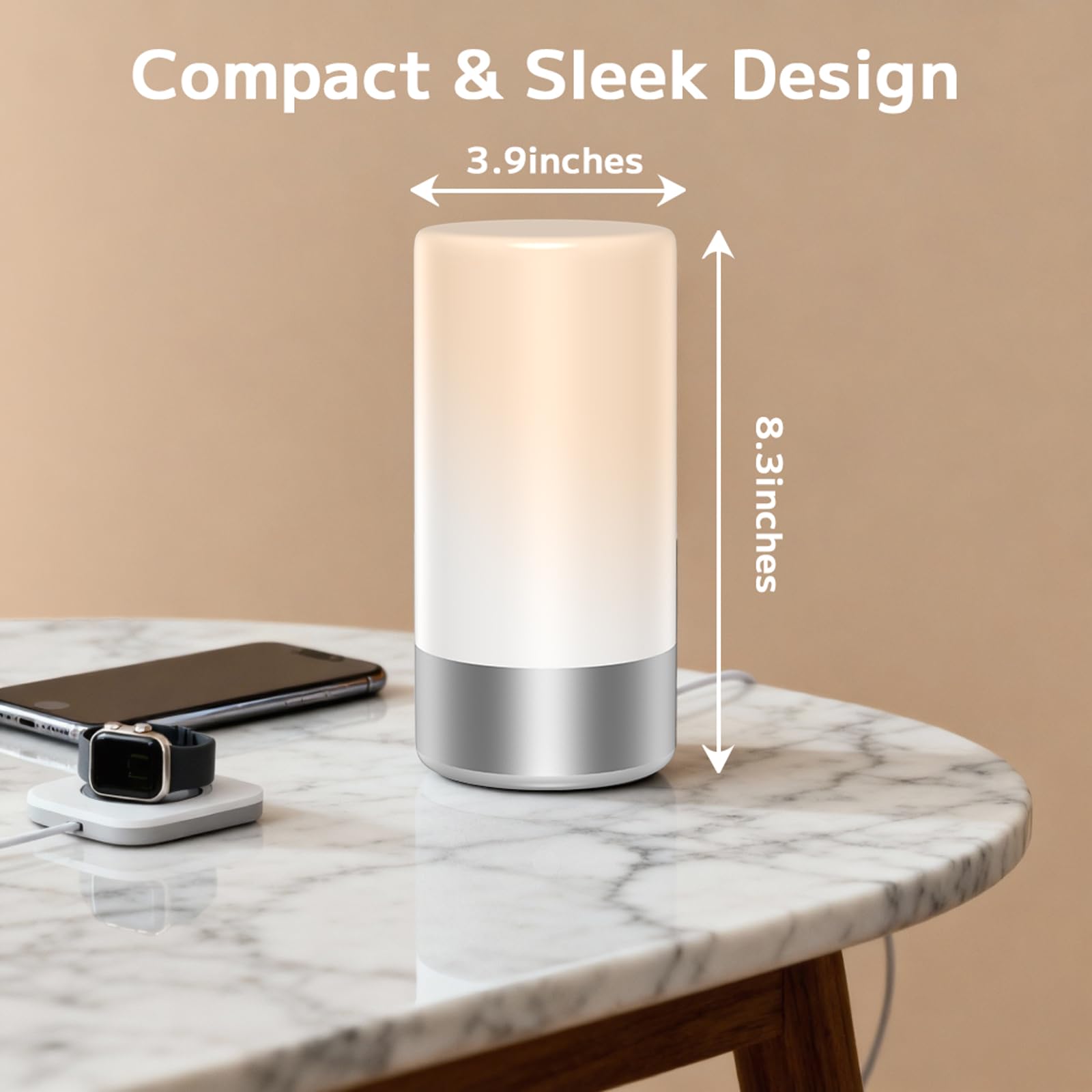 Nachttischlampe, Touch-Steuerung, Nachttischlampe für Schlafzimmer, 3 Stufen dimmbar, warmweiße Lichter mit 256 RGB-Farbmodi, modernes Design, Tisch