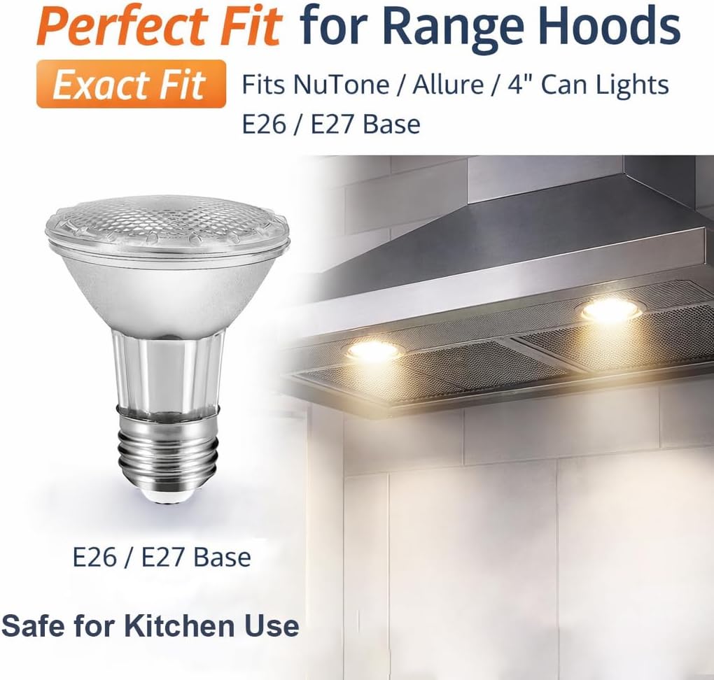 Drart PAR20 LED Range Hood Light Bulbs Under Hood, 60W Incandescent Stove Light Bulbs Replacement, 7W LED Appliance Bulbs Stove Hood, E26 Dimmable 3000K 595LM (Pack of 2)