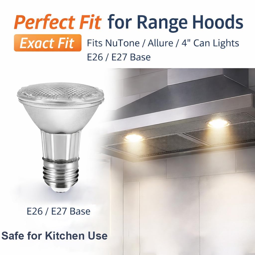PAR20 LED-Dunstabzugshauben-Leuchtmittel, 60-W-Halogen-Leuchtmittel, E26-Sockel, dimmbar, 3000 K, Warmweiß, 595 lm, IP65 wasserdichtes Flutlicht (2 Stück)