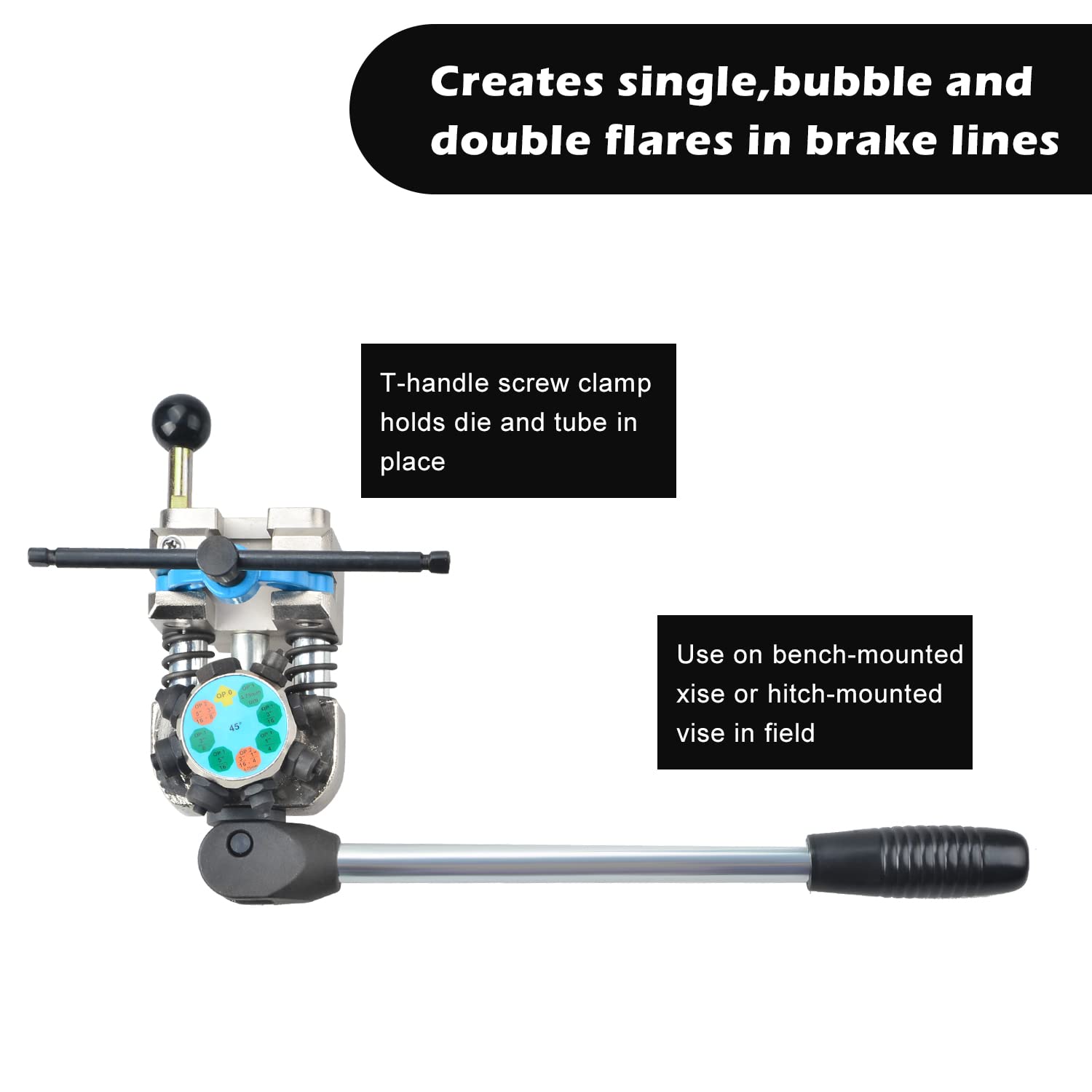Kit Svasatura Tubi Freno Professionale, Svasature Singole, Doppie e a Bolla 37° e 45° gradi, per Tubi 3/16" 1/4" 5/16" 3/8" (4,75/6,35/8/9,5 mm)