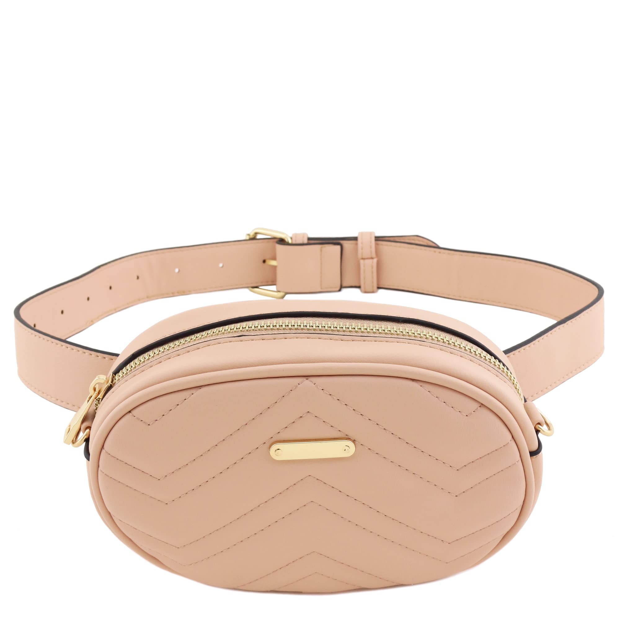 FashionPuzzle Quilted Small Versatile Purse Fanny Pack Waist Bag Crossbody (Dusty Pink)