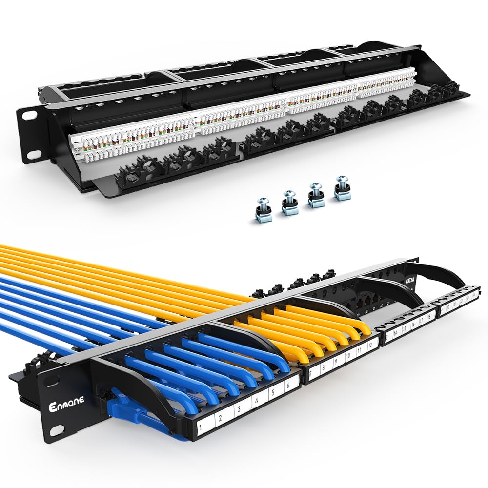 Panneau de brassage Keystone 24 ports CAT6a 1U 48,3 cm monté en rack RJ45 réseau perforé compatible avec câble Cat5e et Cat6
