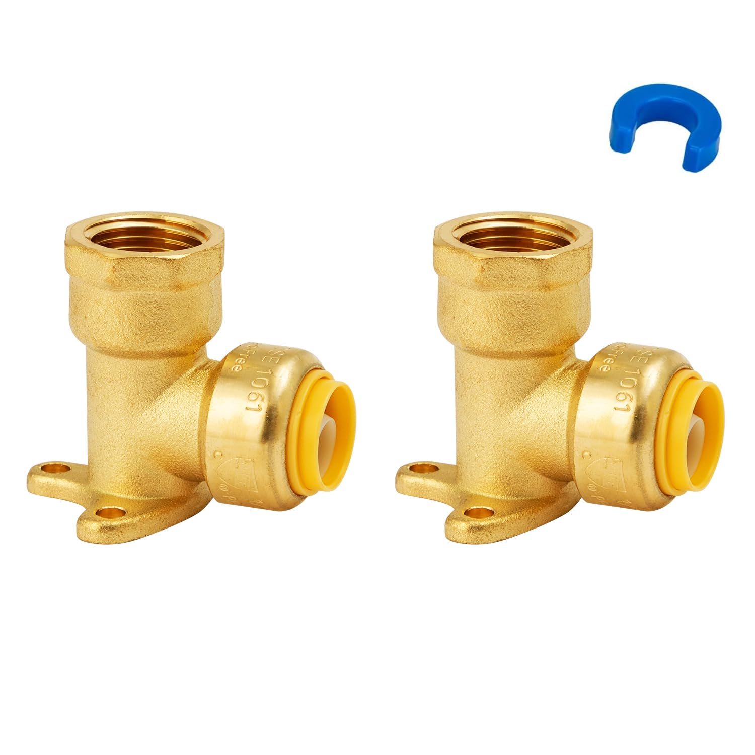 SUNGATOR 1/2 Inch Drop Ear Elbow, 1/2 Inch x 1/2 Inch FNPT, No Lead Brass Push to Connect Plumbing Fittings to Connect PEX, Copper, CPVC, With 1 Disconnect Clip, Pack of 2