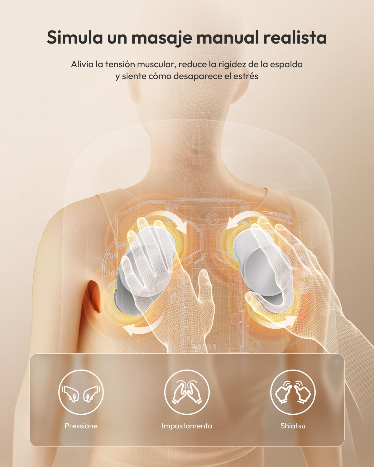Masajeador Cervical y Espalda, 3D Masajeador Lumbar | Con calor, masaje shiatsu de espalda, 3 niveles de intensidad, vibración para las caderas, timer, para usar en casa, oficina