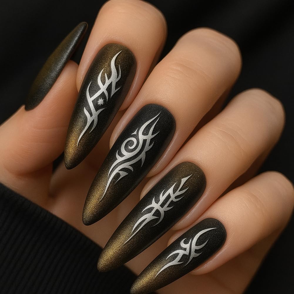 PH PandaHall 3 placas de estampado de uñas estilo tribal con patrón de remolino, plantillas de arte de manicura gótica, plantillas de arte de manicura con llama, mariposa, placa de sello para mujeres