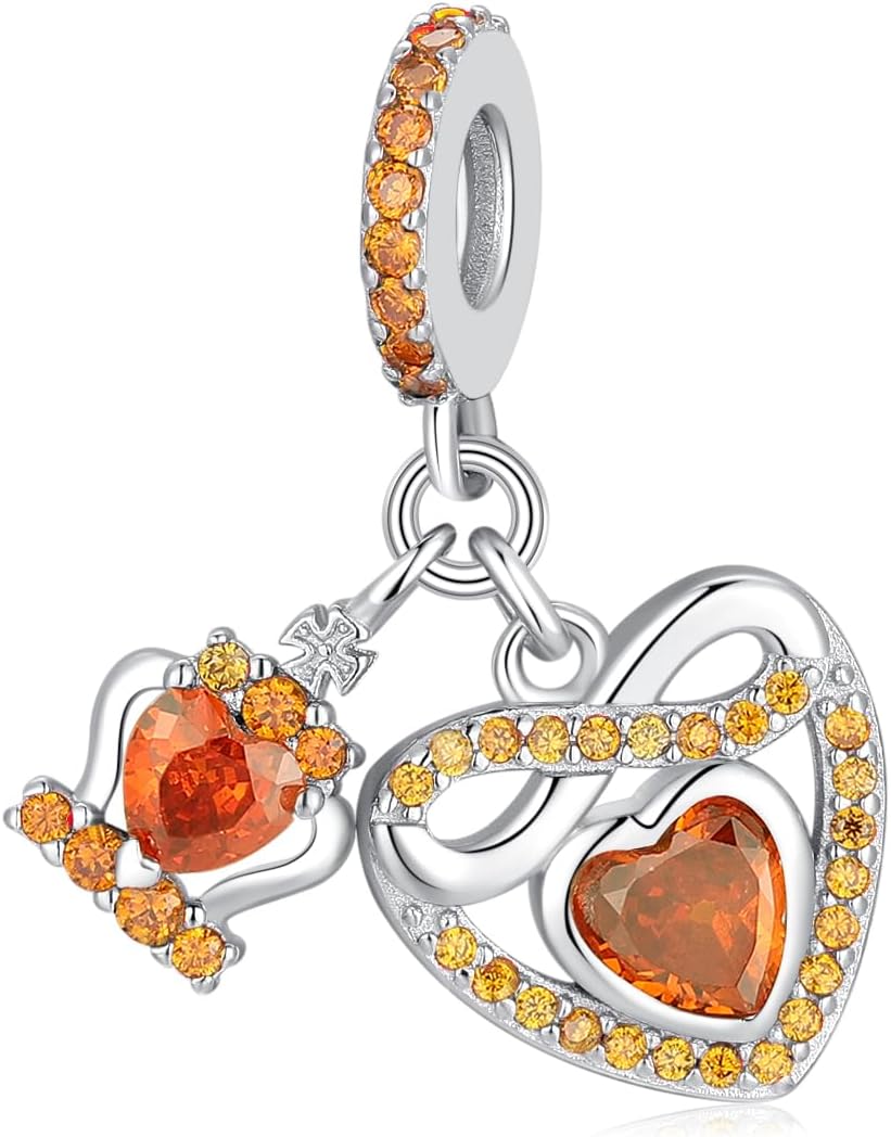 Birthstone Charms for Pandora Charms Bracelets - 925 Sterling Silver Infinity Heart Dangle Charm fit Bracelet and Necklace Birthday Jewelry Gifts For Women