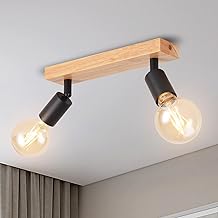 ANWIO Adjustable Black Ceiling Spotlights, Wall Spotlights, Ceiling Lamp with 2 LED Bulbs E27, Wall Light, Wooden Base, Ceiling Light for Shop, Bar, Showcase (Bulbs Excluded)