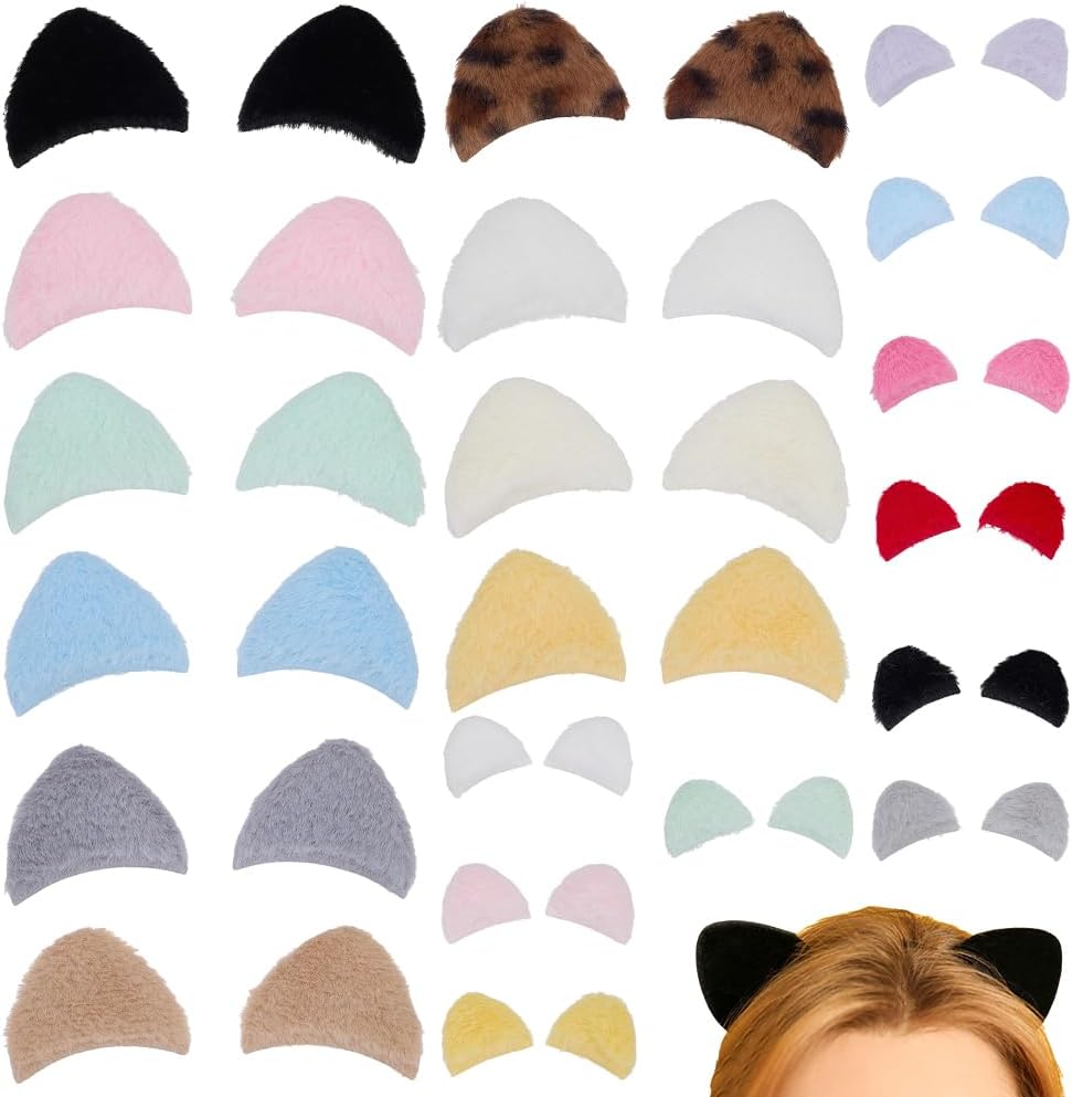 FREEBLOSS 40Pcs Felt Cat Ears Applique Plush Fox Furry Ear Patches DIY Photocard Holder Accessories for Hair Clip Cat Headband Craft Halloween Costume Cosplay Headwear 1.6 * 1.2 inch/2.5 * 2 inch
