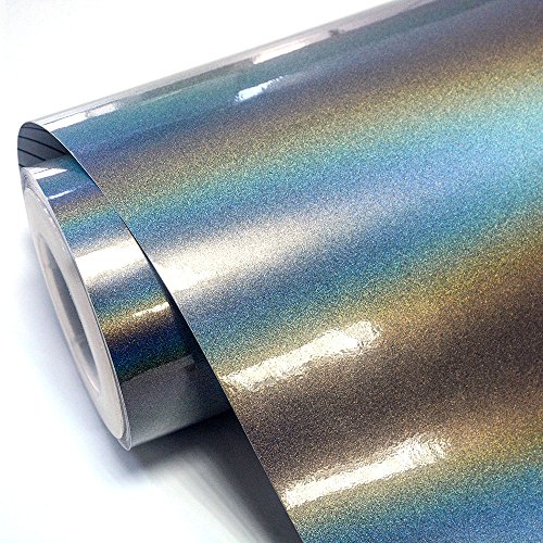 TECKWRAP Glossy Silver Rainbow Holographic Chrome Vinyl Wrap with Air Release Night Fireworks 11.5"x55"