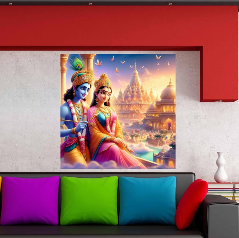 Image of British Terminal Cute little Bal Gopal Baby God Krishna| Kanha Ji | Laddu Lord Makhan Chor Painting Religious Poster for Pregnant Women for wall (matt thin vinyl,sticker,multicolor,unframed)| bj360
