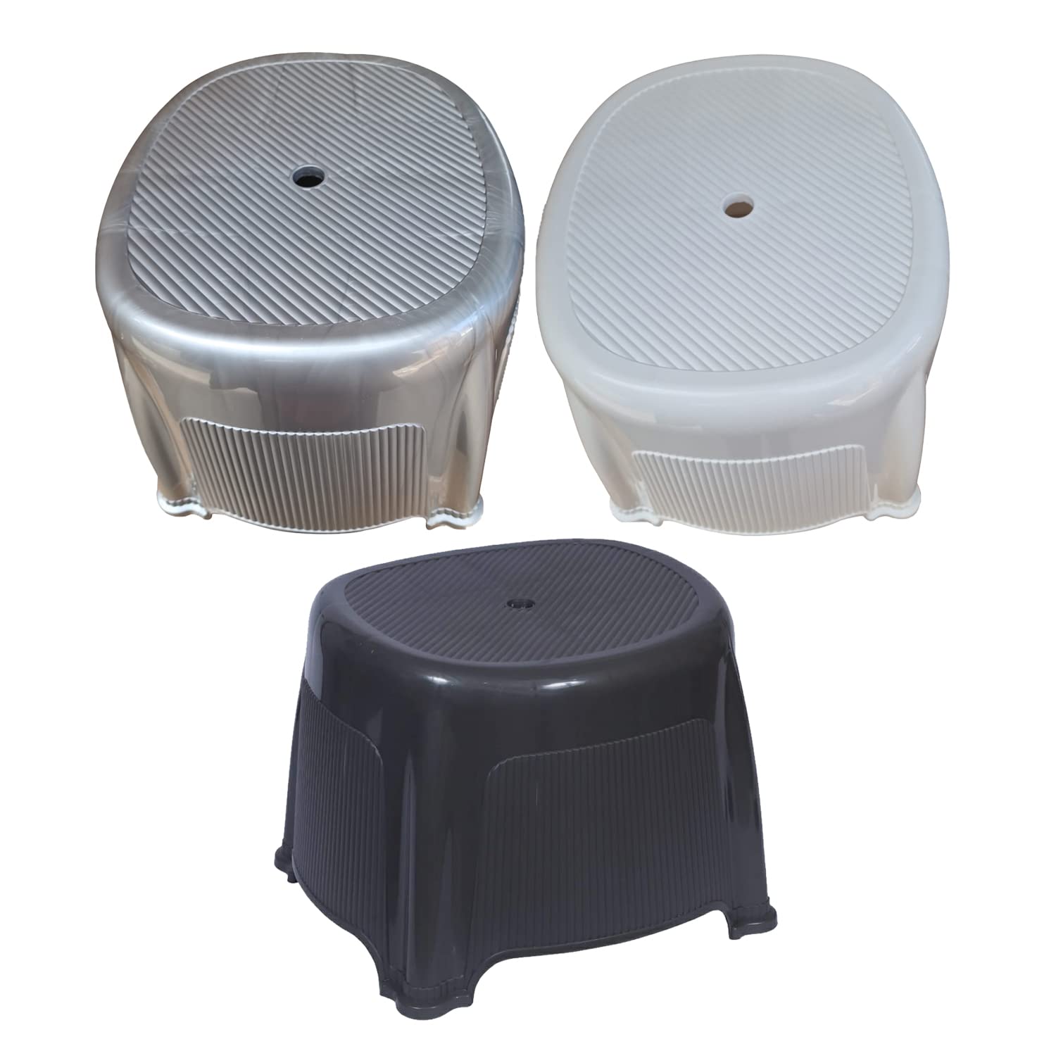 TENLITE Multipurpose Rib Bath Stool Non Slip Bathroom Stool BPA Free Plastic Shower Stool With Anti Slip Grip On Leg Step Stool Great for Kids Bathroom for Brushing Teeth Or Washing Hands - (Any)
