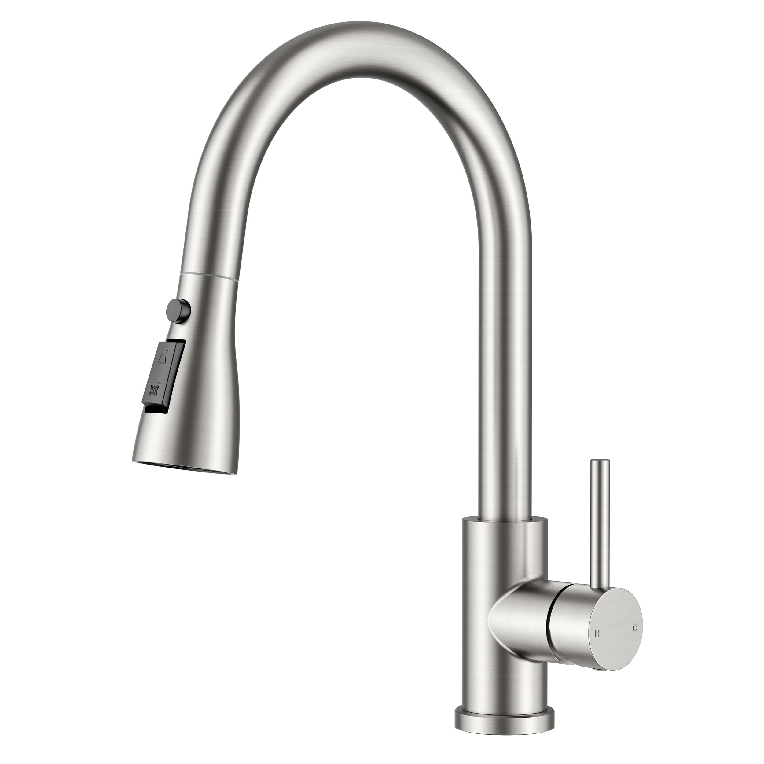 FORIOUS Kitchen Faucet, Mixer Tap with Pull-Out Spray, 360° Swivel Kitchen Sink Faucet with High Arc, 2 Modes, Stainless Steel