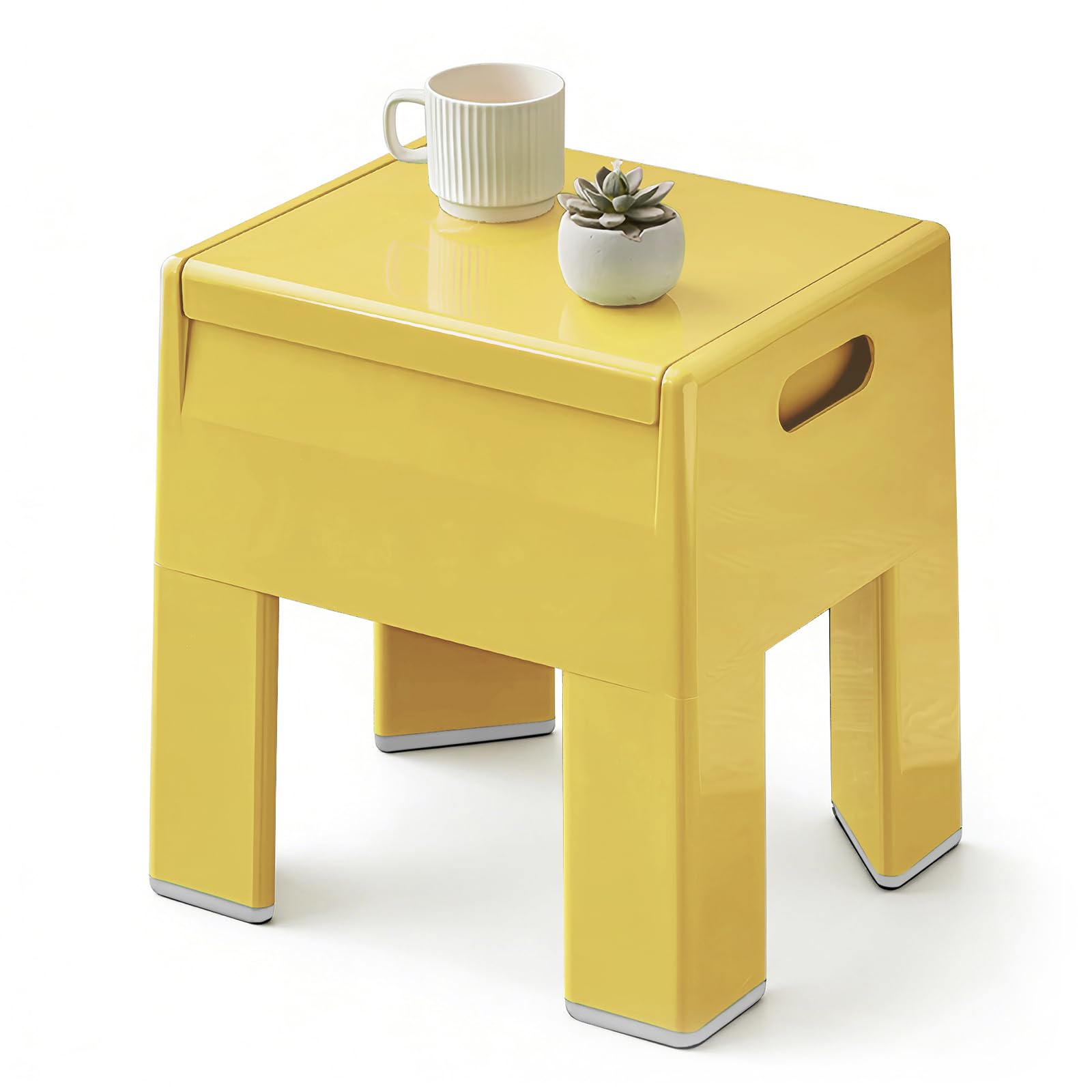 Photo 1 of Permory Colorful Plastic Nightstand, Easy-to-Assemble Side Table with Storage (Yellow)