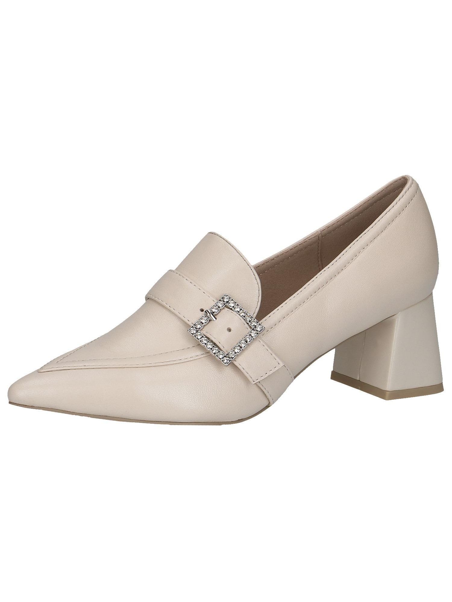 CAPRICE Women's Leather Pumps with Glitter Buckle, Cream (Cream Perlato), 4 UK