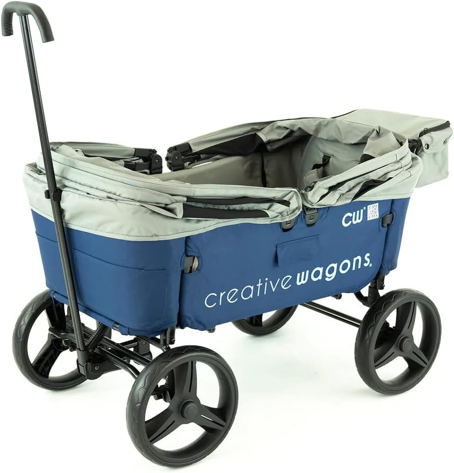 Creative Outdoor Foldable Stroller Wagon Buggy - Converts to Bench - Wagon Stroller for Kids - Removable Canopy - All-Terrain Wheels - Blue