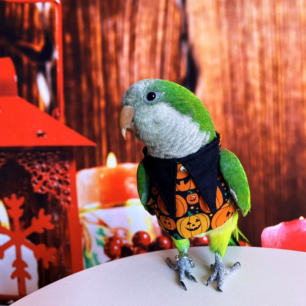 Bird Clothes Handmade Cotton Halloween Sweater Shirt Pumpkin Pattern Flight Suit for Parrot African Greys Parakeet Cockatiel Sun Conure Parrot Cosplay Apparel (4XL)