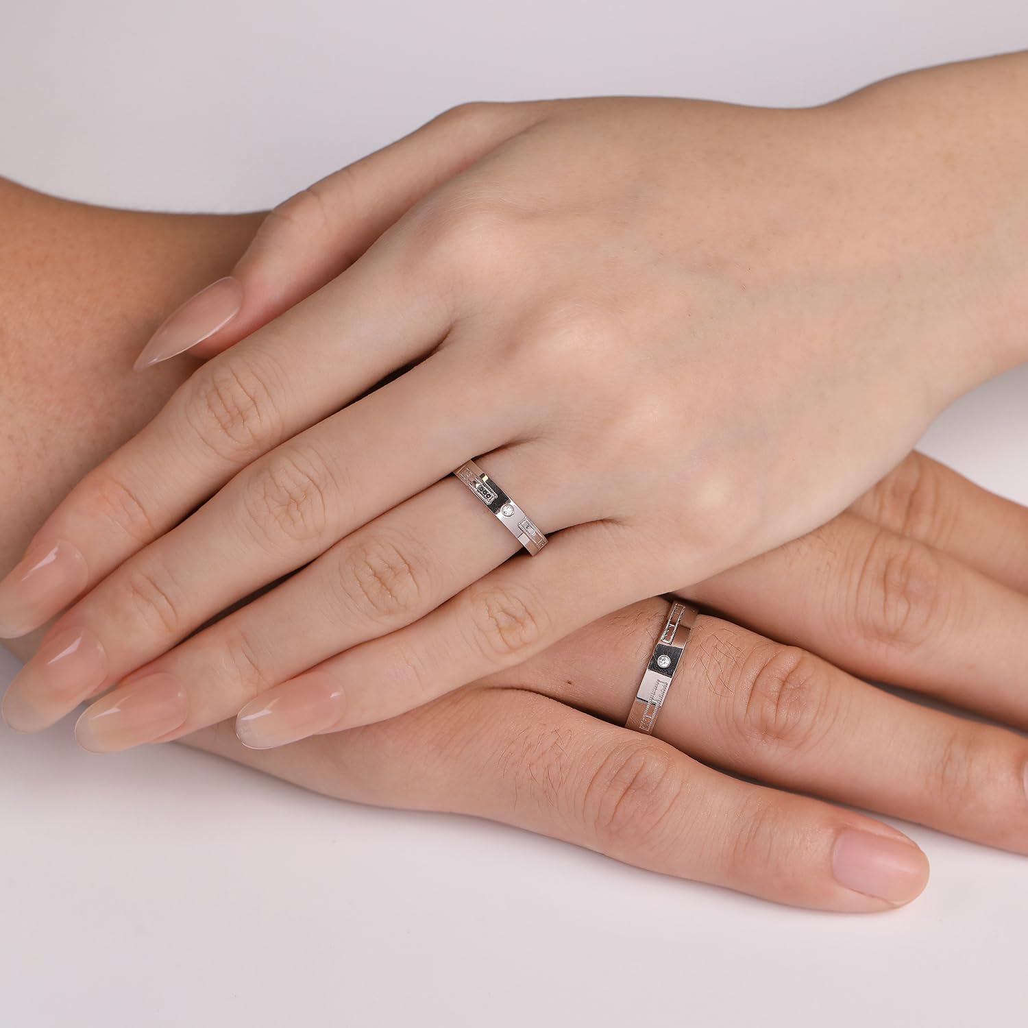 Meissa Anillo de Compromiso Boda Alianzas de Plata de Ley 925 para Pareja Anillos Ajustables con Circonita Mujer 3mm & Hombre 4mm Juego Nupcial Regalo, Juego de dos anillos (Grabado)