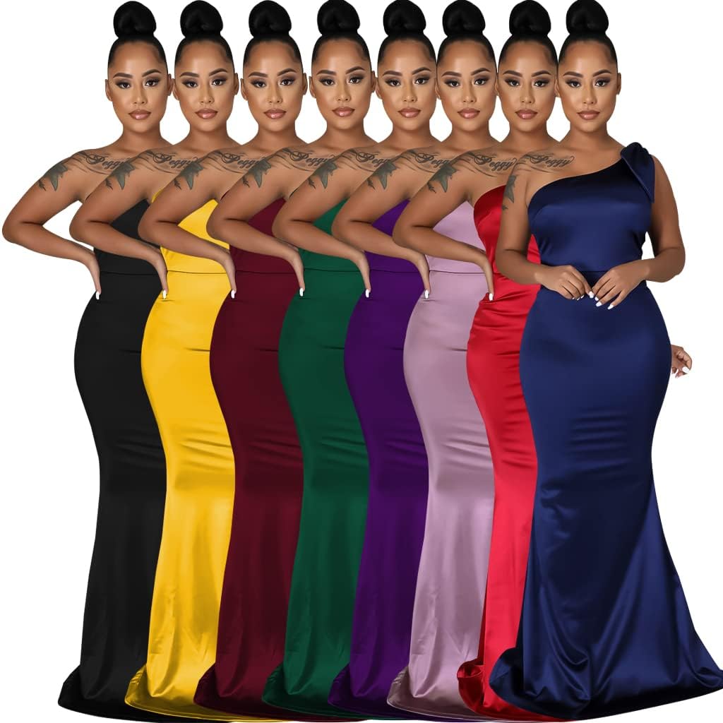 JTNFairy Women's Sexy Sleeveless One Shoulder Bodycon Dresses Classy Long Formal Cocktail Wedding Guest Dress - Image 6