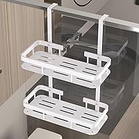 Vista 3 de Over Door Shower Caddy, White Rustproof Bathroom Organizer, 2-Tier Storage Rack, 11.81x5.31 Inch Shelves, No Drilling Required