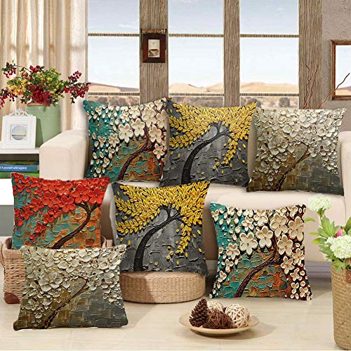 Summer Throw Pillow Covers Set Of 4 Outdoor Pillowcases Home Decorative Pillows Oil Painting Tree For Couch Sofa Bed Breathable Linen With Hidden Zipper 18X18Inch #TOP2