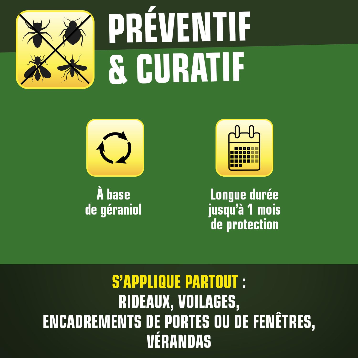 K.PRO Vert Pulvérisateur Barrière tous Insectes Volants et Rampants - Curatif et Préventif - S'Applique Sur Textiles et Surfaces Lavables* - Technique Professionnelle - 1L - Protection 1 mois