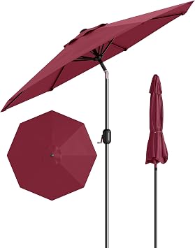 9FT Patio Umbrella Outdoor, Market Umbrella, Table Umbrella with Push Button Tilt and Crank, 8 Sturdy Ribs UV Protection Waterproof for Garden, Pool, Deck, Backyard Dark Red