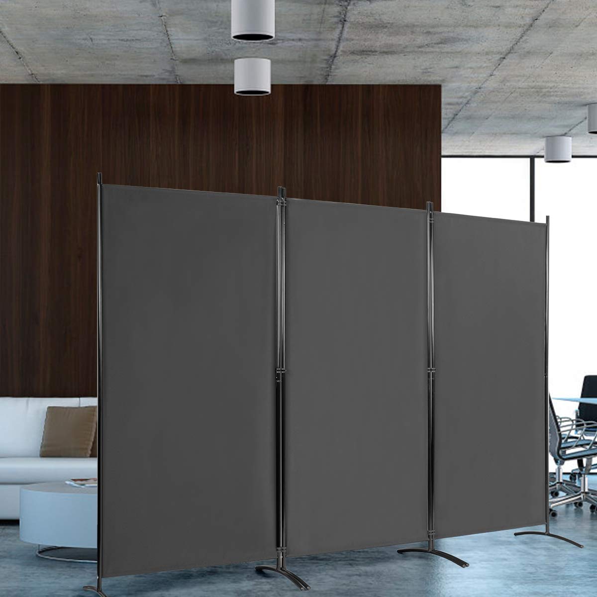 GiantexUK Foldable 3-Panel Room Divider, Movable Wall Privacy Separator, Screen Protector for Bedroom, Living Room and Balcony (Grey)