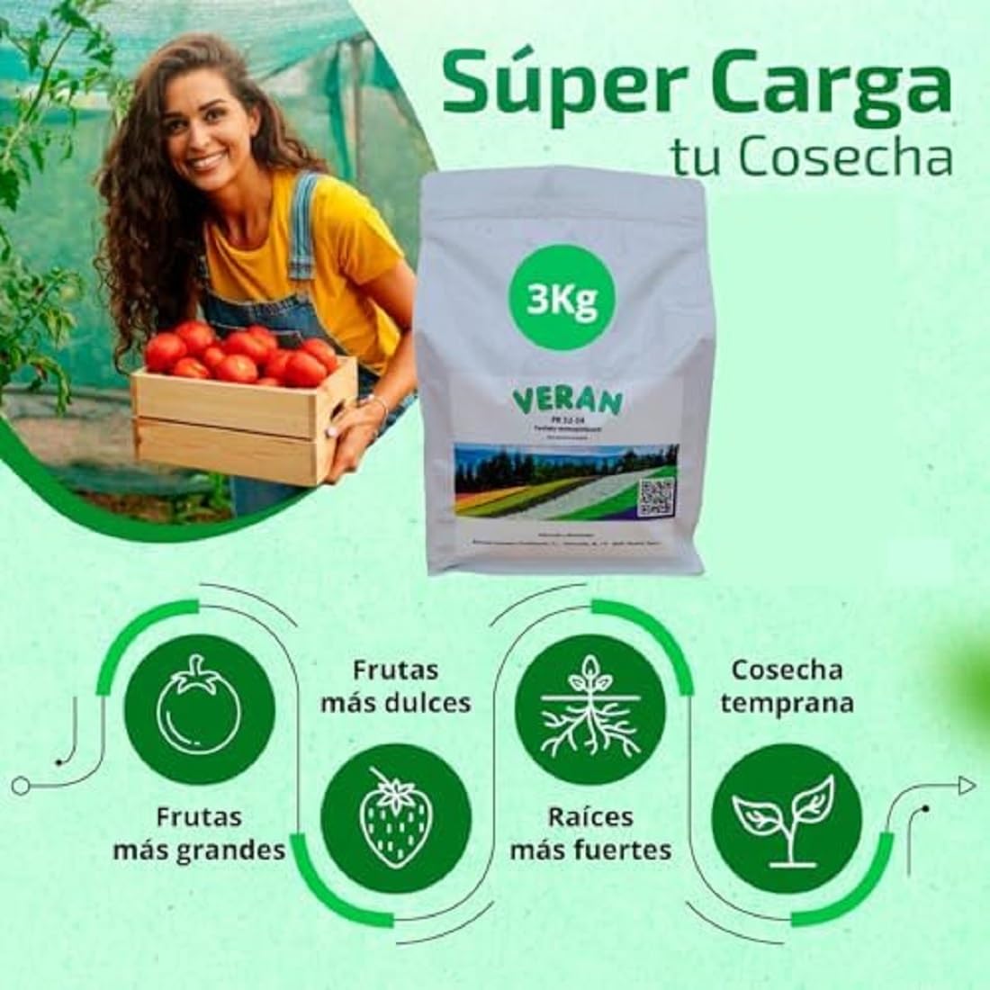 VERAN | Fertilizante de Fosforo y Potasio para Flores, Citricos y Huerto 3Kg | PK 52-34 | Estimula el Crecimiento y el Florecimiento Hidrosoluble | Fertilizante con Fosforo y Potasio
